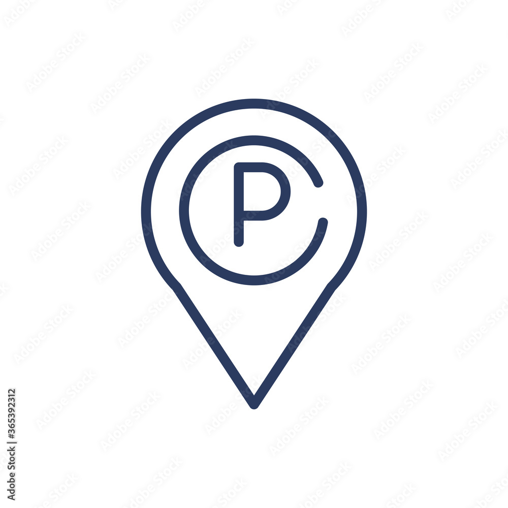 Parking lot pointer thin line icon. Location pin, map bubble isolated outline sign. Car driving, city navigation concept. Vector illustration symbol element for web design Parking lot pointer thin line icon. Location pin, map bubble isolated outline sign. Car driving, city navigation concept. Vector illustration symbol element for web design