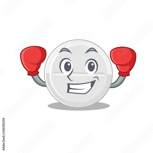 Tablet drug Caricature character design as a champion of boxing competition