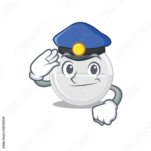 A handsome Police officer cartoon picture of tablet drug with a blue hat