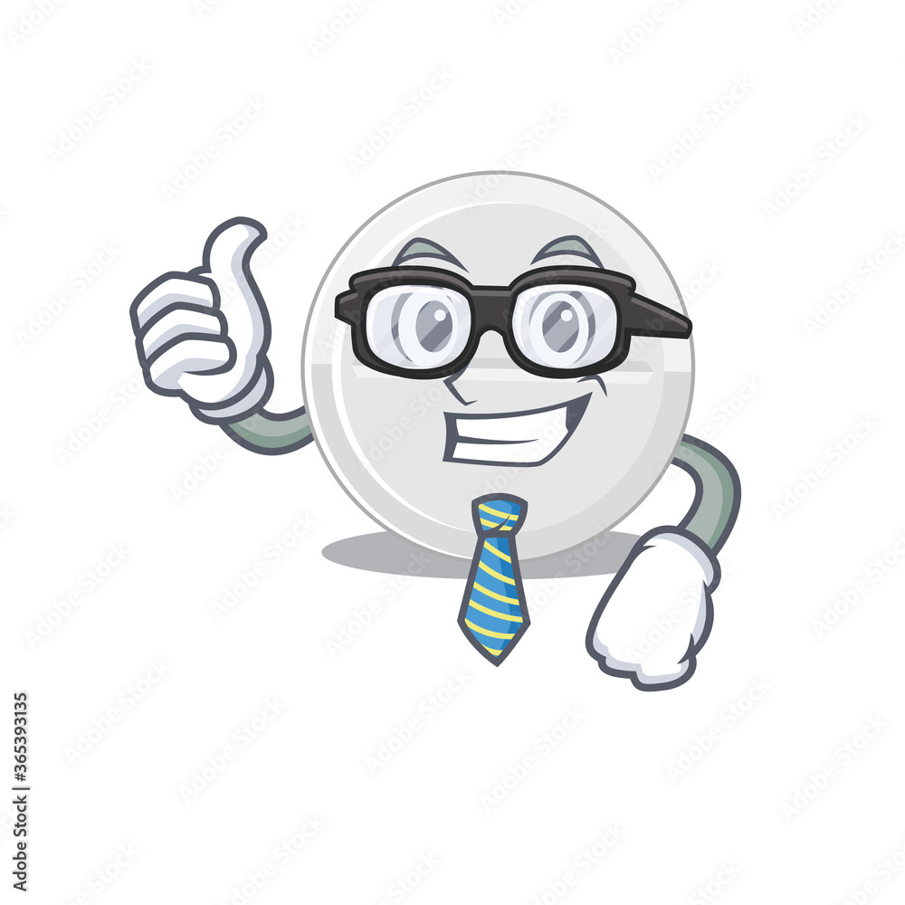cartoon mascot style of tablet drug Businessman with glasses and tie