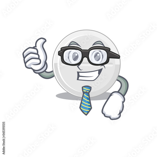 cartoon mascot style of tablet drug Businessman with glasses and tie