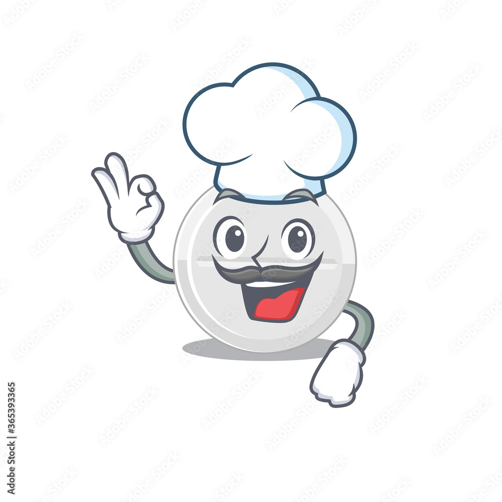 Tablet drug chef cartoon drawing style wearing iconic chef hat Tablet drug chef cartoon drawing style wearing iconic chef hat