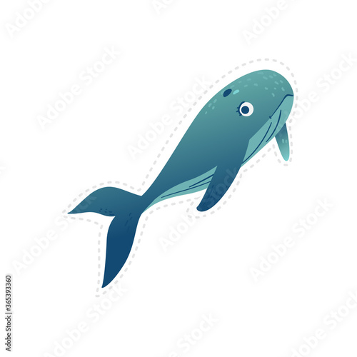 Cartoon blue whale isolated on white background - colorful marine sea animal