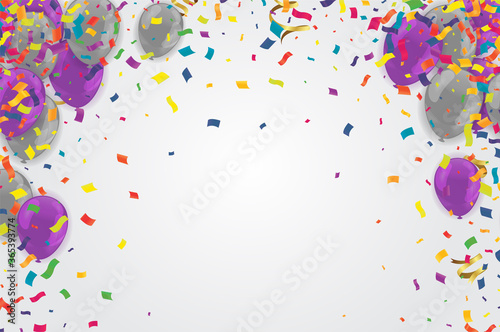 purple balloons sale vector illustration Confetti and ribbons, Celebration background template with.