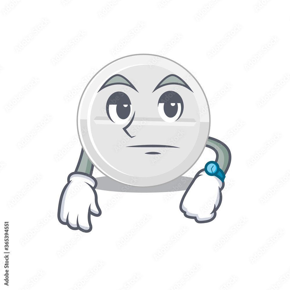 Mascot design style of tablet drug with waiting gesture