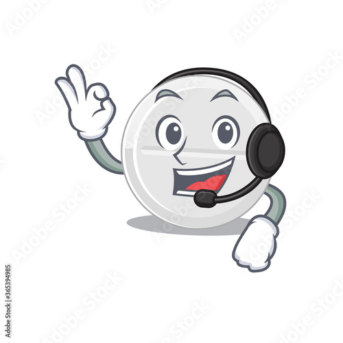 Tablet drug caricature character concept wearing headphone