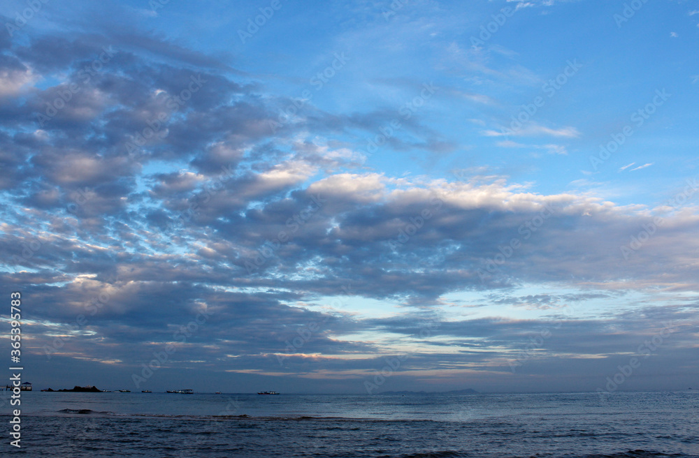 View of dawn at the seaside with the dramatic cloudscape, Tioman Island