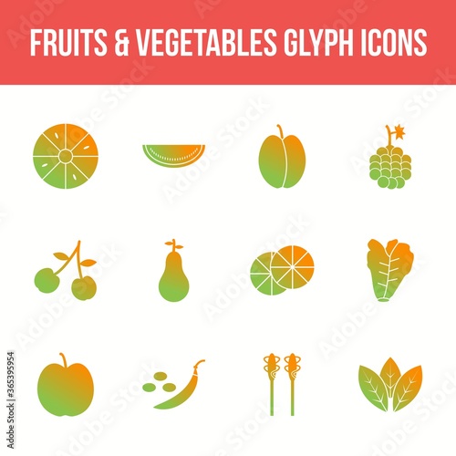 Unique fruits & vegetables vector glyph icon set
