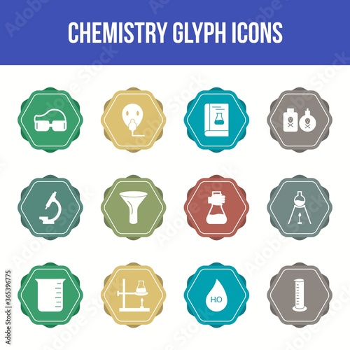 Unique chemistry vector glyph icon set