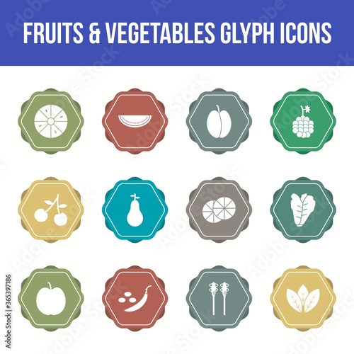 Unique fruits & vegetables vector glyph icon set