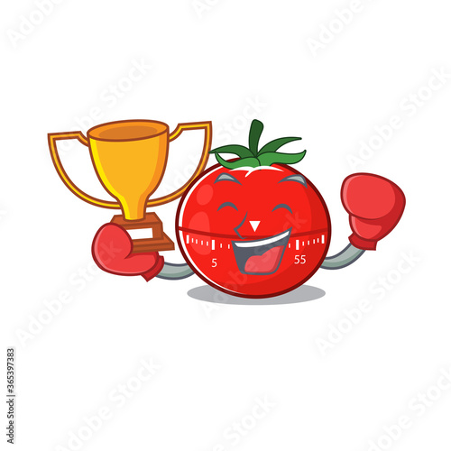 Fabulous boxing winner of tomato kitchen timer caricature design style