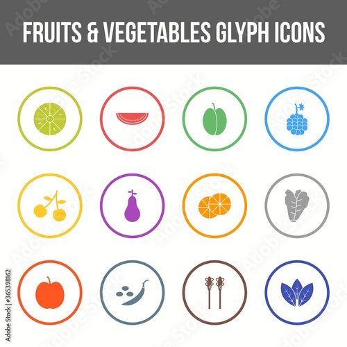 Unique fruits & vegetables vector glyph icon set