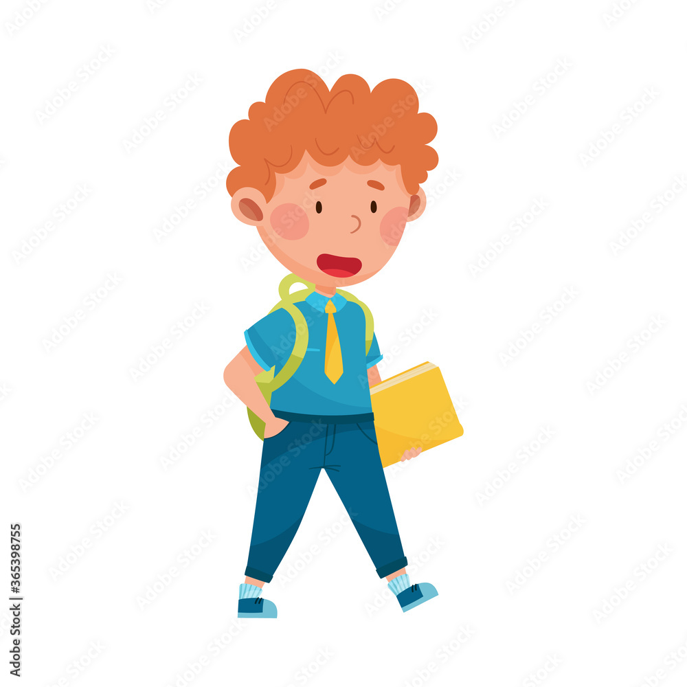 Boy Character Wearing School Uniform and Backpack Walking to School Vector Illustration Boy Character Wearing School Uniform and Backpack Walking to School Vector Illustration