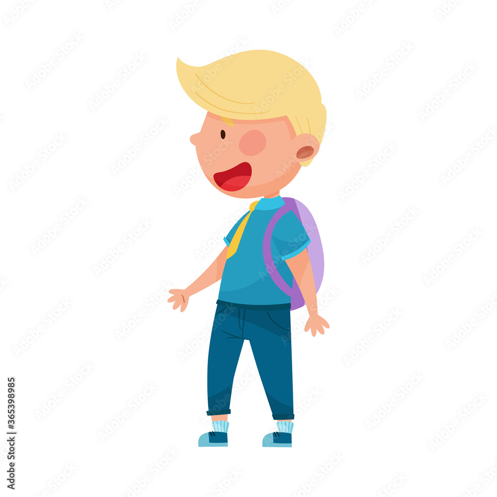 Cute Boy Character Wearing School Uniform and Backpack Walking to School Vector Illustration Cute Boy Character Wearing School Uniform and Backpack Walking to School Vector Illustration