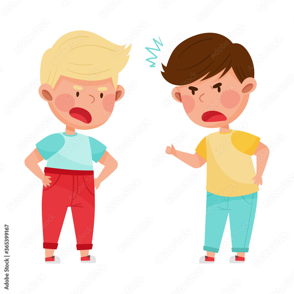 Hostile Kids with Angry Grimace Shouting and Arguing with Each Other Vector Illustration Hostile Kids with Angry Grimace Shouting and Arguing with Each Other Vector Illustration