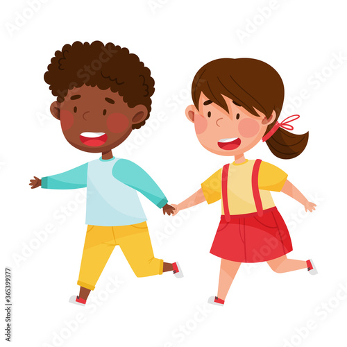 Friendly Kids Playing Together Isolated on White Background Vector Illustration