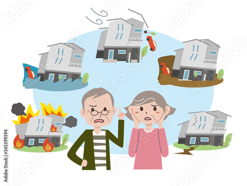 住宅災害に不安になる老夫婦