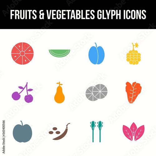 Unique fruits & vegetables vector glyph icon set
