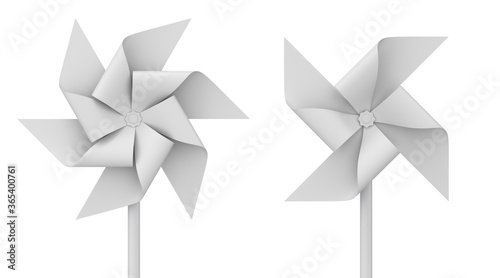 Clay render of pinwheel isolated on white background - 3D illustration