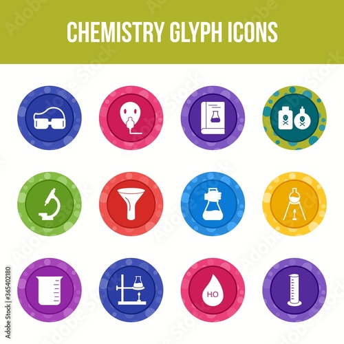 Unique chemistry vector glyph icon set