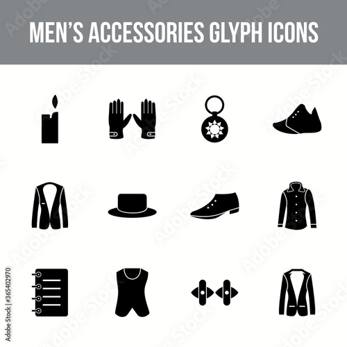 Unique men's accessories vector glyph icon set