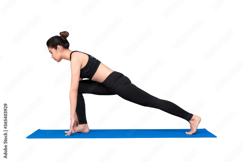 Asian woman practice yoga pose exercise at the yoga sport gym isolated on white background Asian woman practice yoga pose exercise at the yoga sport gym isolated on white background