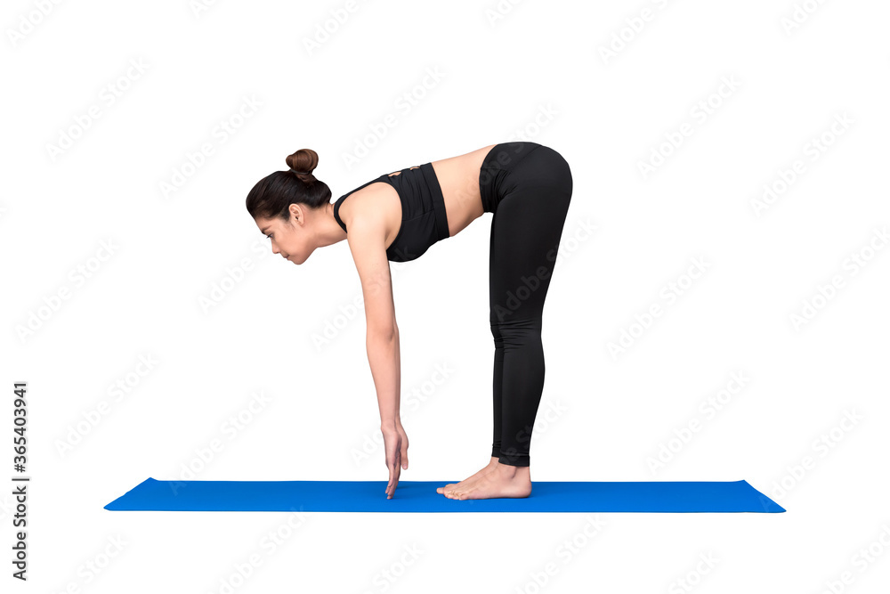 Asian woman practice yoga pose exercise at the yoga sport gym isolated on white background