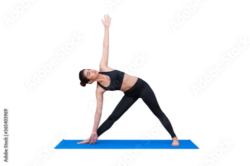 Asian woman practice yoga pose exercise at the yoga sport gym isolated on white background