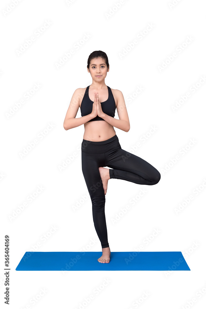 Asian woman practice yoga pose exercise at the yoga sport gym isolated on white background Asian woman practice yoga pose exercise at the yoga sport gym isolated on white background