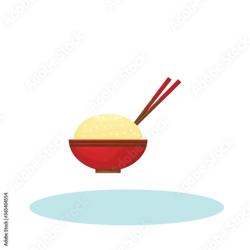 rice in a bowl and chopsticks