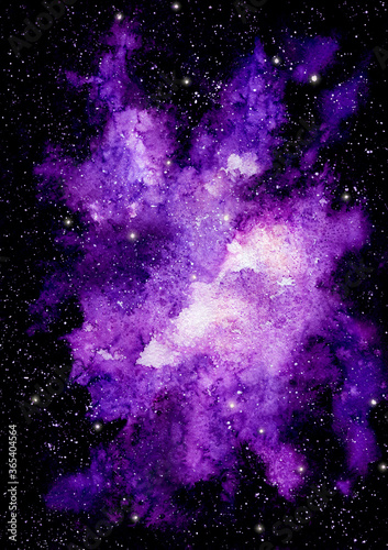 Watercolor Stars, Outer Space and Nebula