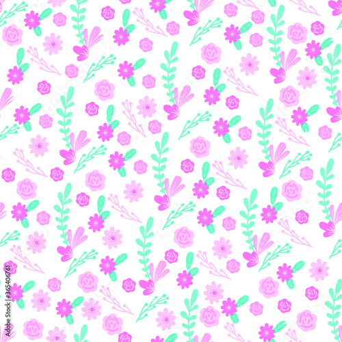 Flowers seamless pattern on the white background
