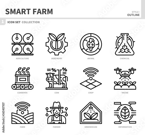 smart farm icon set,outline style,vector and illustration