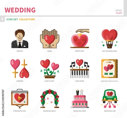 wedding and marriage icon set,flat style,vector and illustration