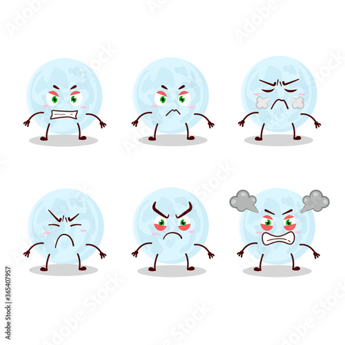 Blue moon cartoon character with various angry expressions