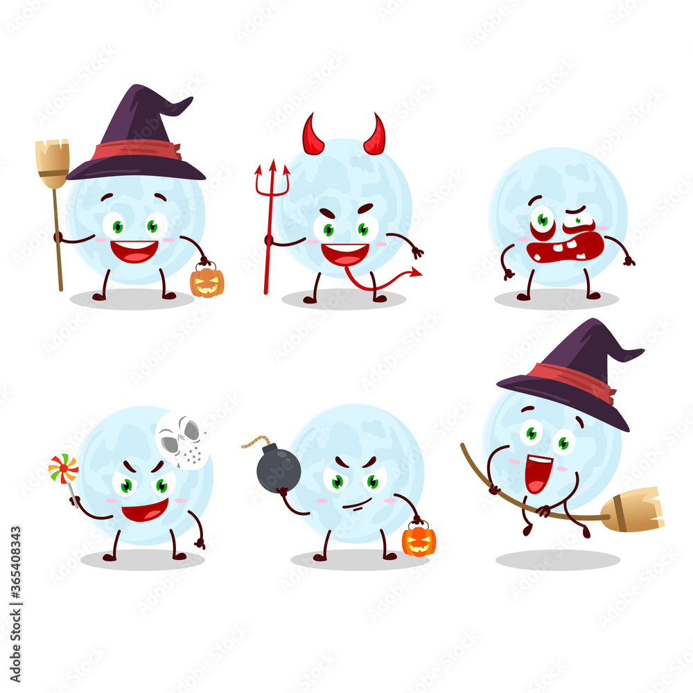 Halloween expression emoticons with cartoon character of blue moon