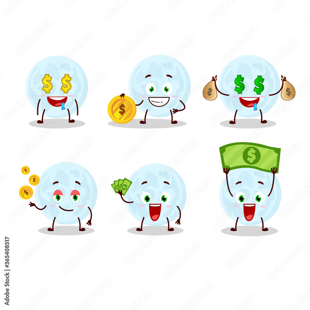 Blue moon cartoon character with cute emoticon bring money Blue moon cartoon character with cute emoticon bring money