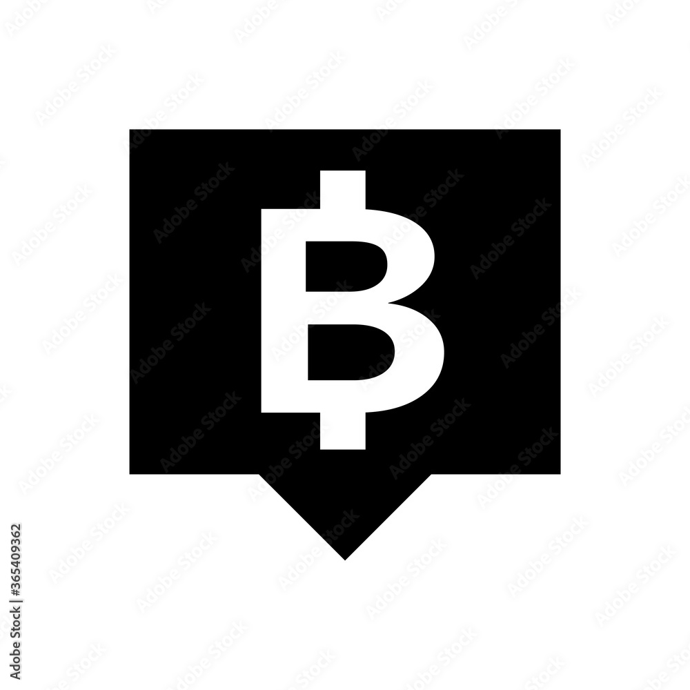 currency money in speech bubble square shape for icon, THB coin thailand for flat icon style, thai token money baht symbol black, illustration money medal thai black color