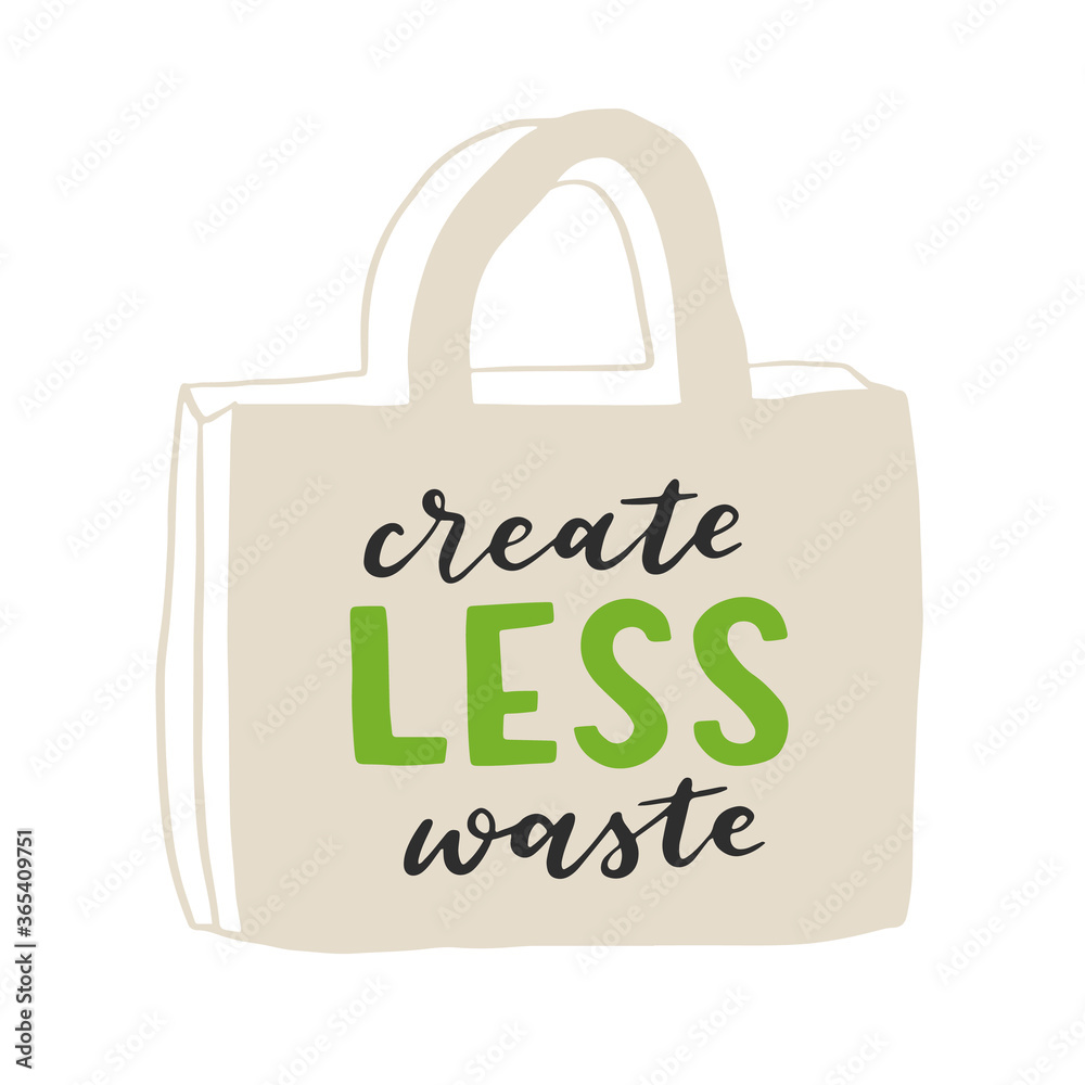Tote bag with hand drawn lettering. Plastic Free Future and set of produce bags for shopping, storage. Flat style vector illustration for eco store, organic food shop, local market banner, vegan site Tote bag with hand drawn lettering. Plastic Free Future and set of produce bags for shopping, storage. Flat style vector illustration for eco store, organic food shop, local market banner, vegan site