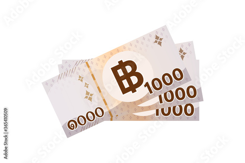 3,000 baht thai banknote money, thai currency three thousand THB concept, bank note money thailand baht for business and finance icon, pile of paper money isolated on white background