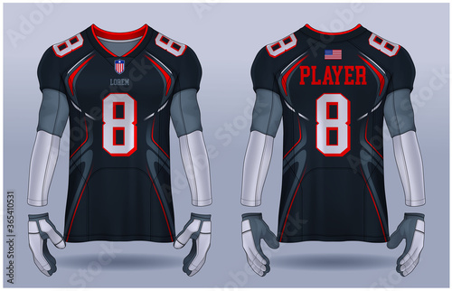 American Football jersey,t-shirt sport design template.uniform front and back view.