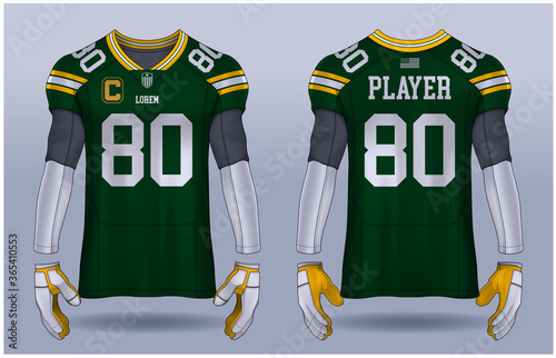 American Football jersey,t-shirt sport design template.uniform front and back view.