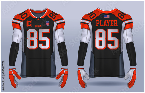 American Football jersey,t-shirt sport design template.uniform front and back view.