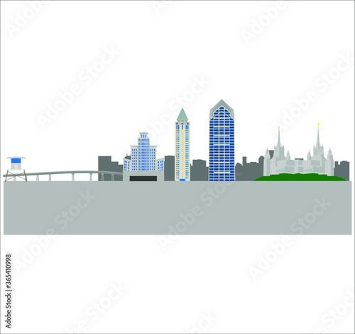 San Diego, California United States city skyline. illustration for web and mobile design.