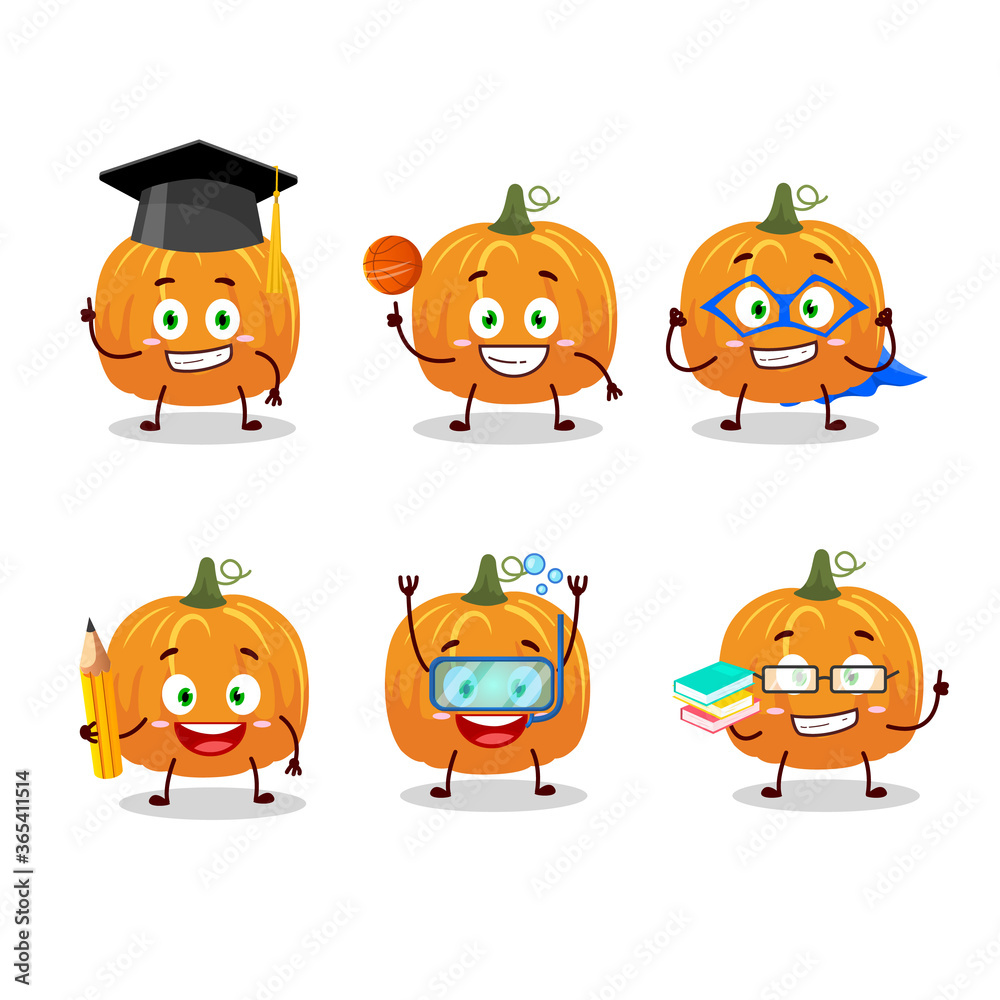 School student of pumpkin cartoon character with various expressions School student of pumpkin cartoon character with various expressions