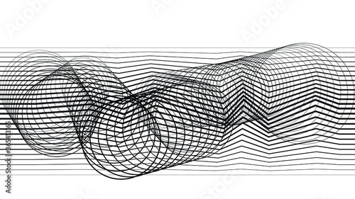 Abstract flow lines background . Fluid wavy shape .Striped linear pattern . Music sound wave . Vector illustration