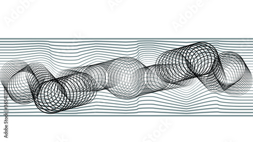Abstract flow lines background . Fluid wavy shape .Striped linear pattern . Music sound wave . Vector illustration