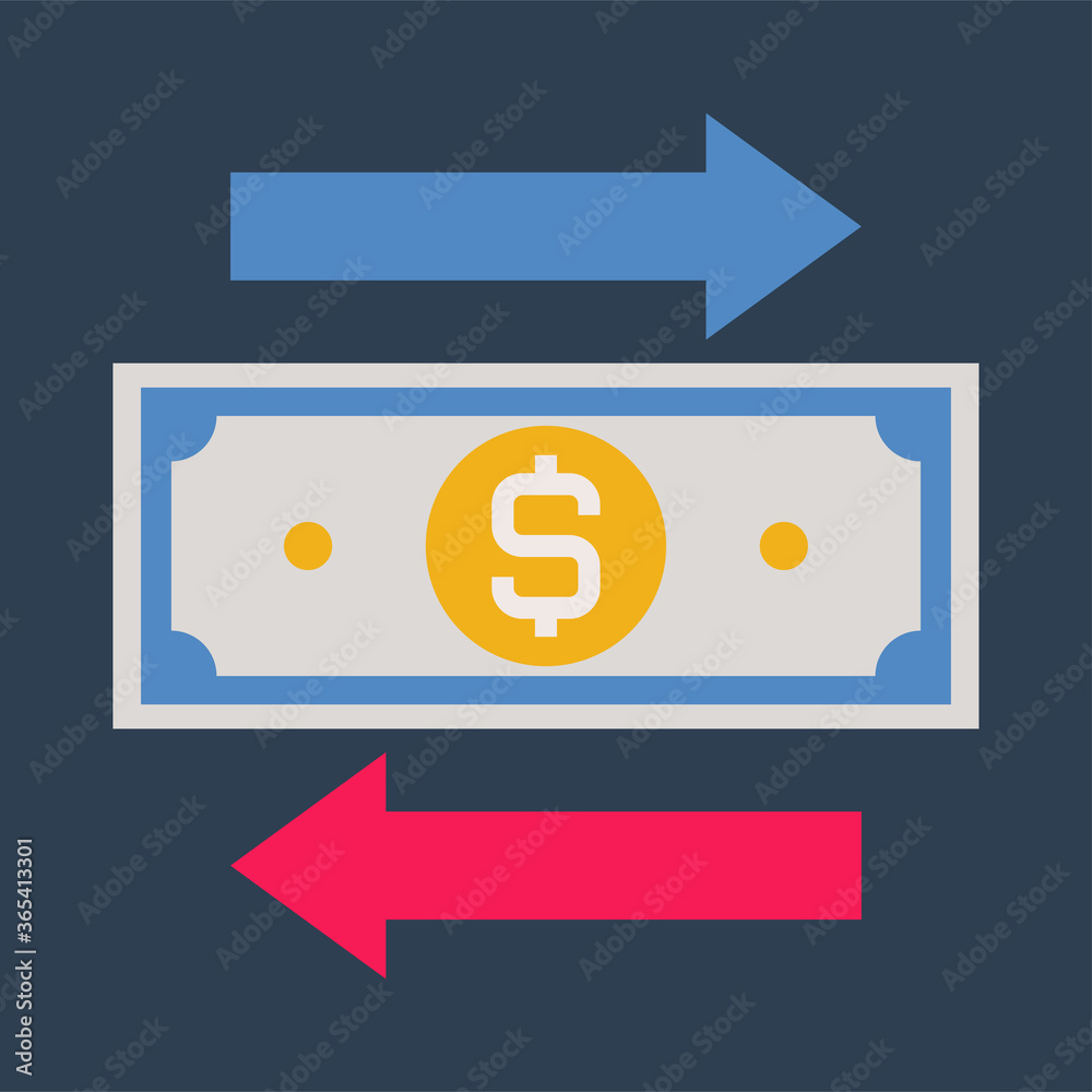 Business & finance, Dollar money transfer, Flat color icon.