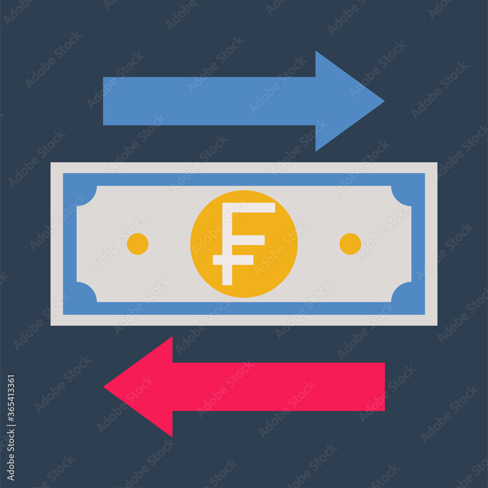Business & finance, Franc money transfer, Flat color icon.