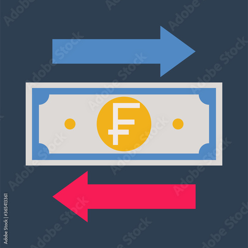 Business & finance, Franc money transfer, Flat color icon.